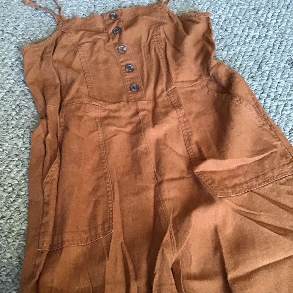 Old Navy Romper Jumper Jumpsuit rusted orange brown earth tones linen